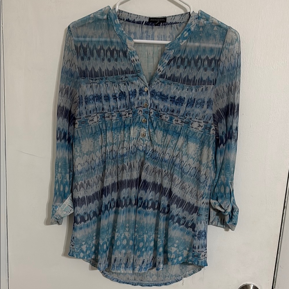 Blue Gray Mandarin Collar Blouse